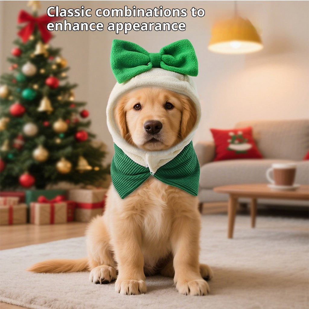 Christmas Pet Hat – Plush Bow Hat & Scarf Set_CWMM11342
