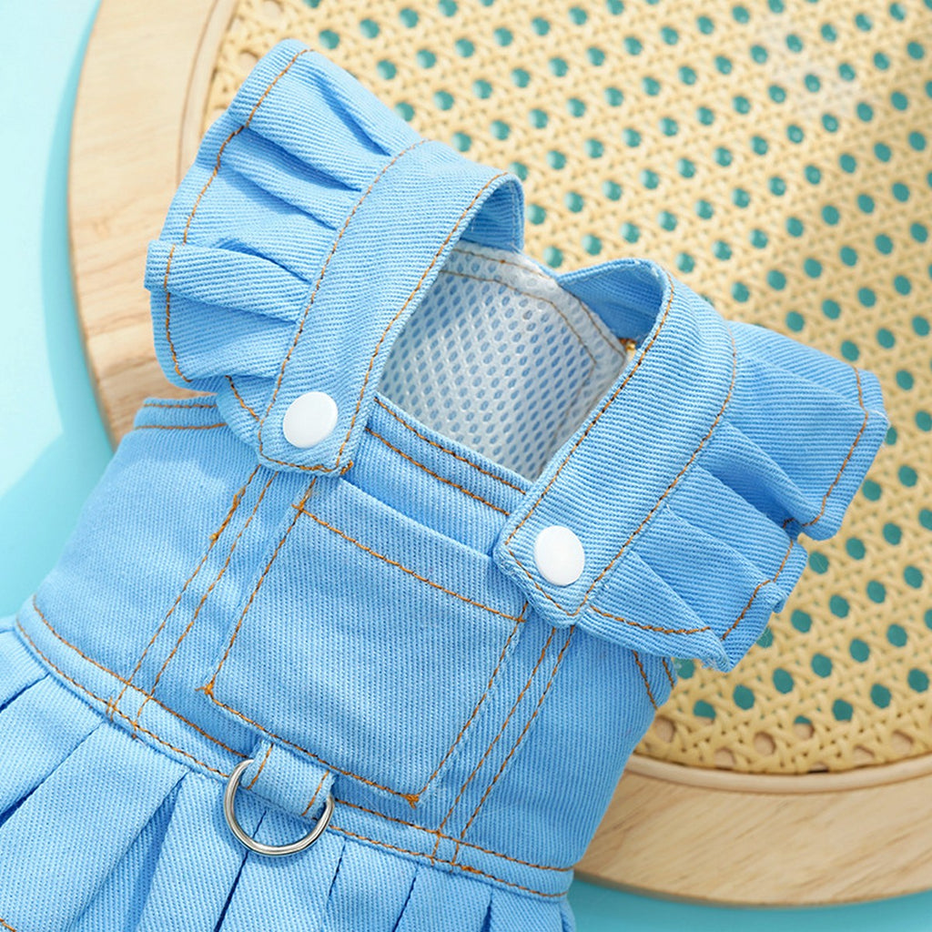 Dog Dresses Cute Denim Overalls with Leash Loop_CWMM11124