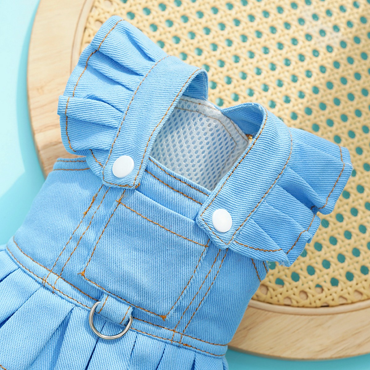 Dog Dresses Cute Denim Overalls with Leash Loop_CWMM11124