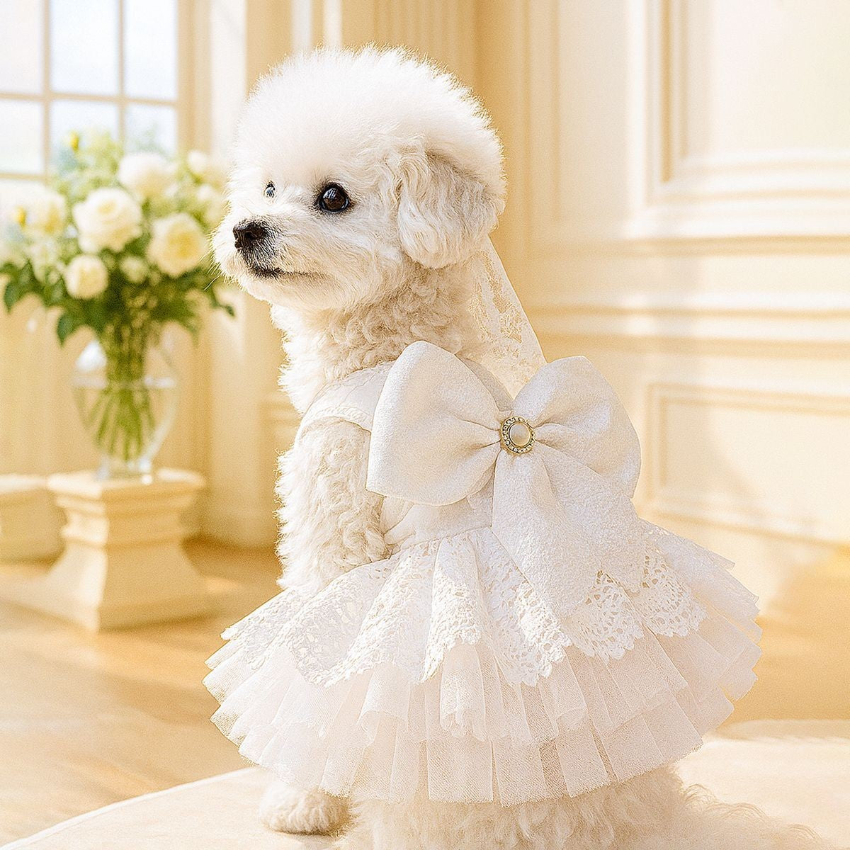 Dog Cat Elegant Princess Wedding Tulle Dress_CWMM13043