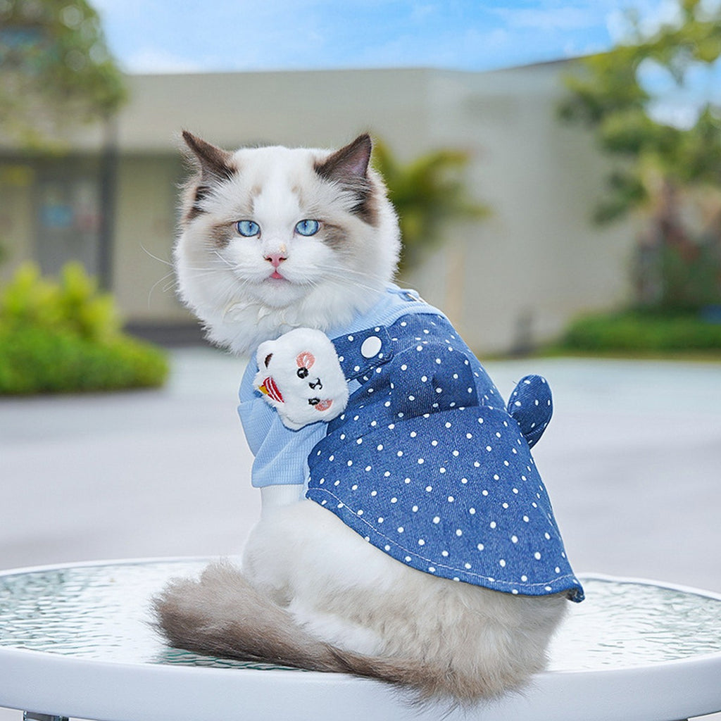 Denim Pet Outfit   Cute Polka Dot Jumpsuit Wear_CWMM11149