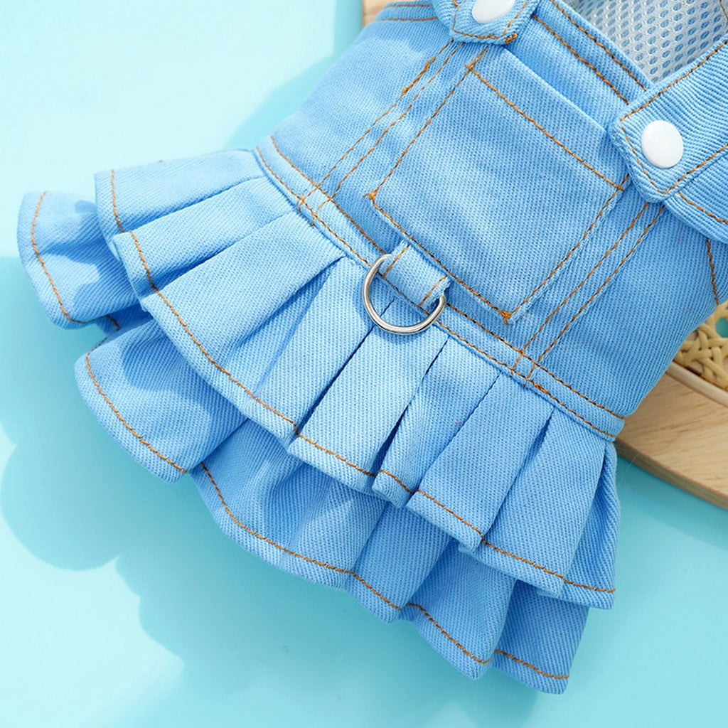 Dog Dresses Cute Denim Overalls with Leash Loop_CWMM11124