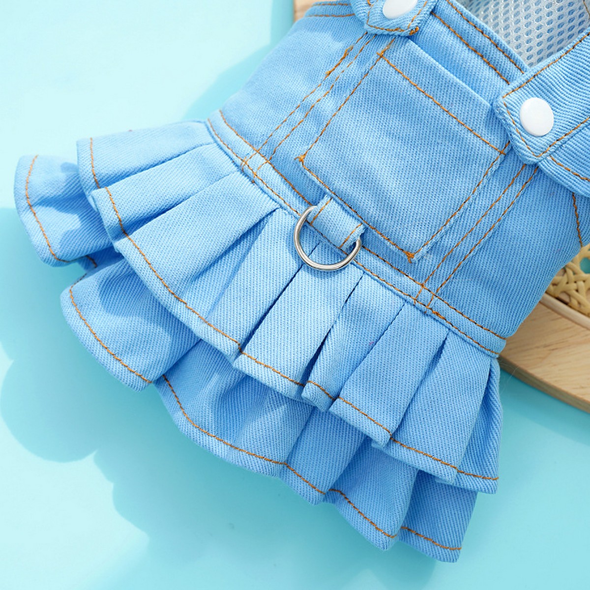 Dog Dresses Cute Denim Overalls with Leash Loop_CWMM11124