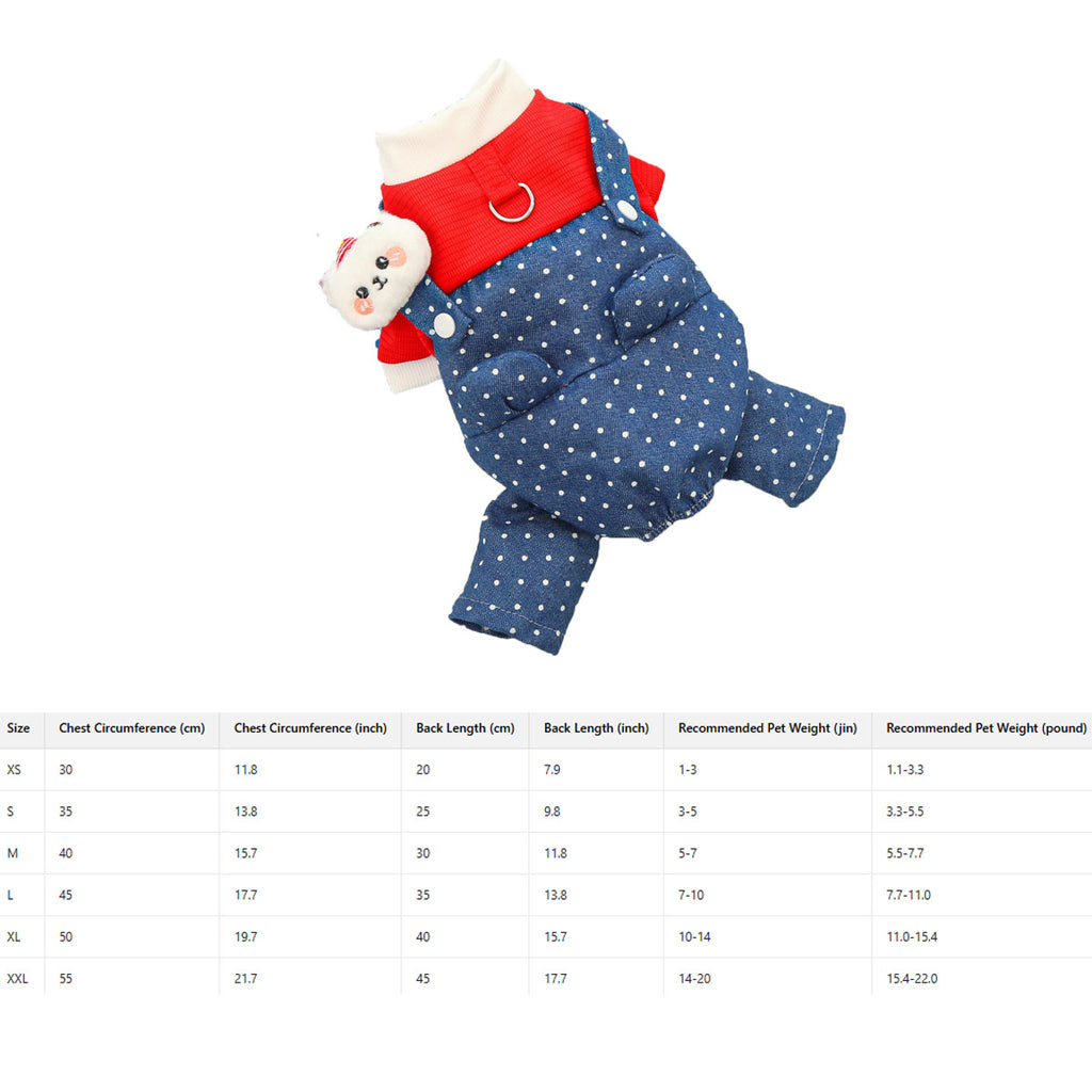 Denim Pet Jumpsuit – Dog Cat Dot Harness Outfit_CWMM11306