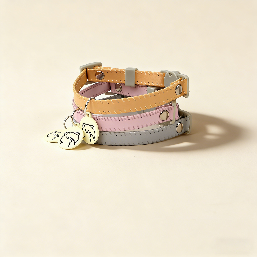 Cat Dog Macaron PU Leather Safety Buckle Collar_CWMM13174