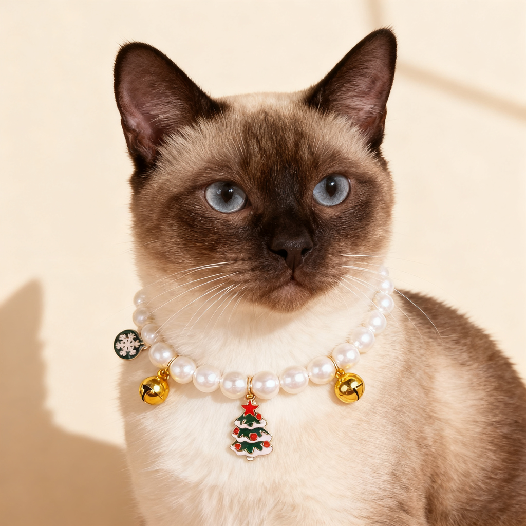 Christmas Pet Collar – Handmade Pearl Bell Necklace_CWMM11340