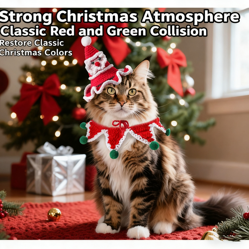 Cute Christmas Pet Set – Knit Hat & Scarf for Cats Dogs_CWMM11341