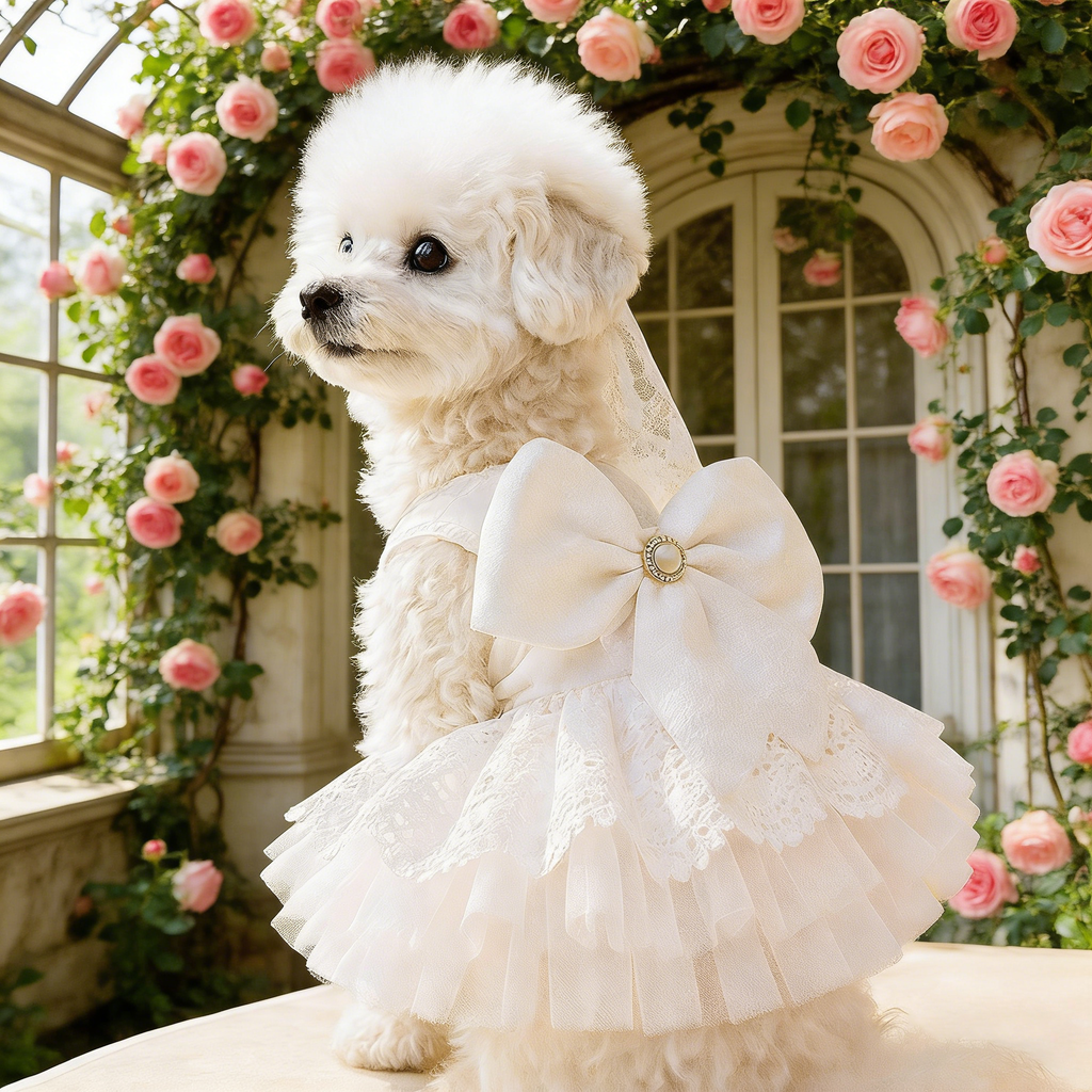 Dog Cat Elegant Princess Wedding Tulle Dress_CWMM13043
