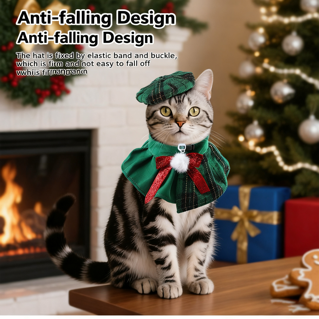Christmas Cat Hat & Scarf – Holiday Pet Outfit_CWMM11336