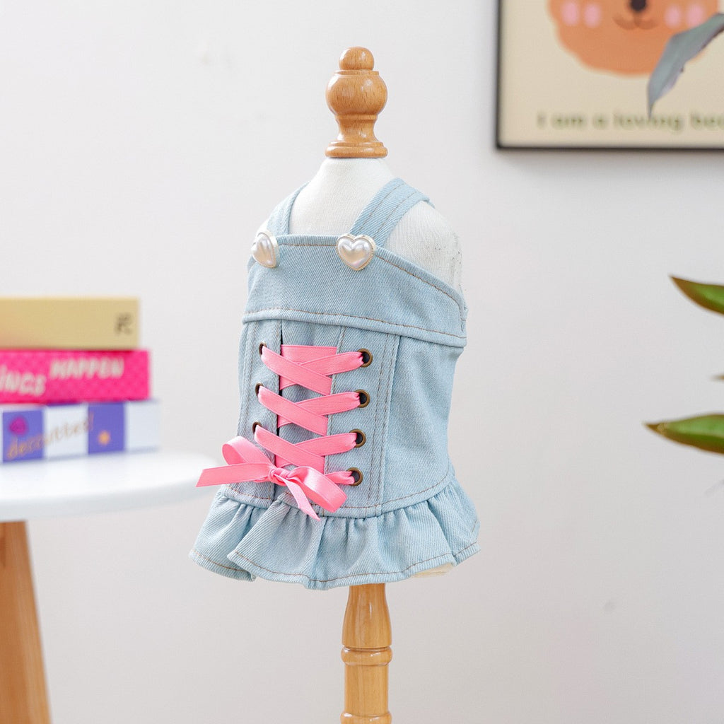 Pet Cozy Denim Dress Cute Heart Skirt_CWMM13012