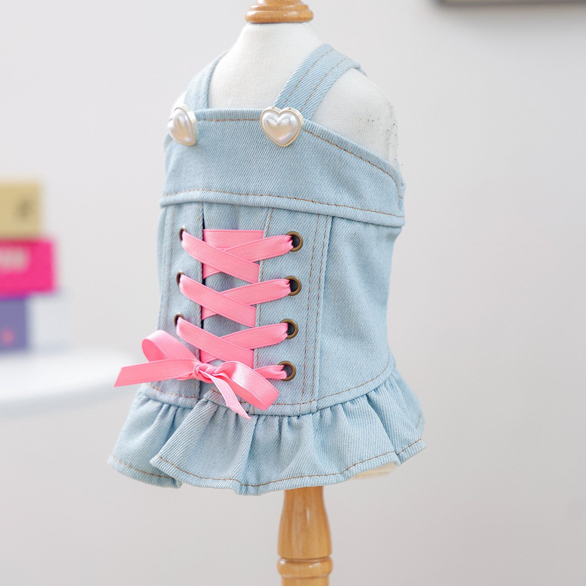 Pet Cozy Denim Dress Cute Heart Skirt_CWMM13012