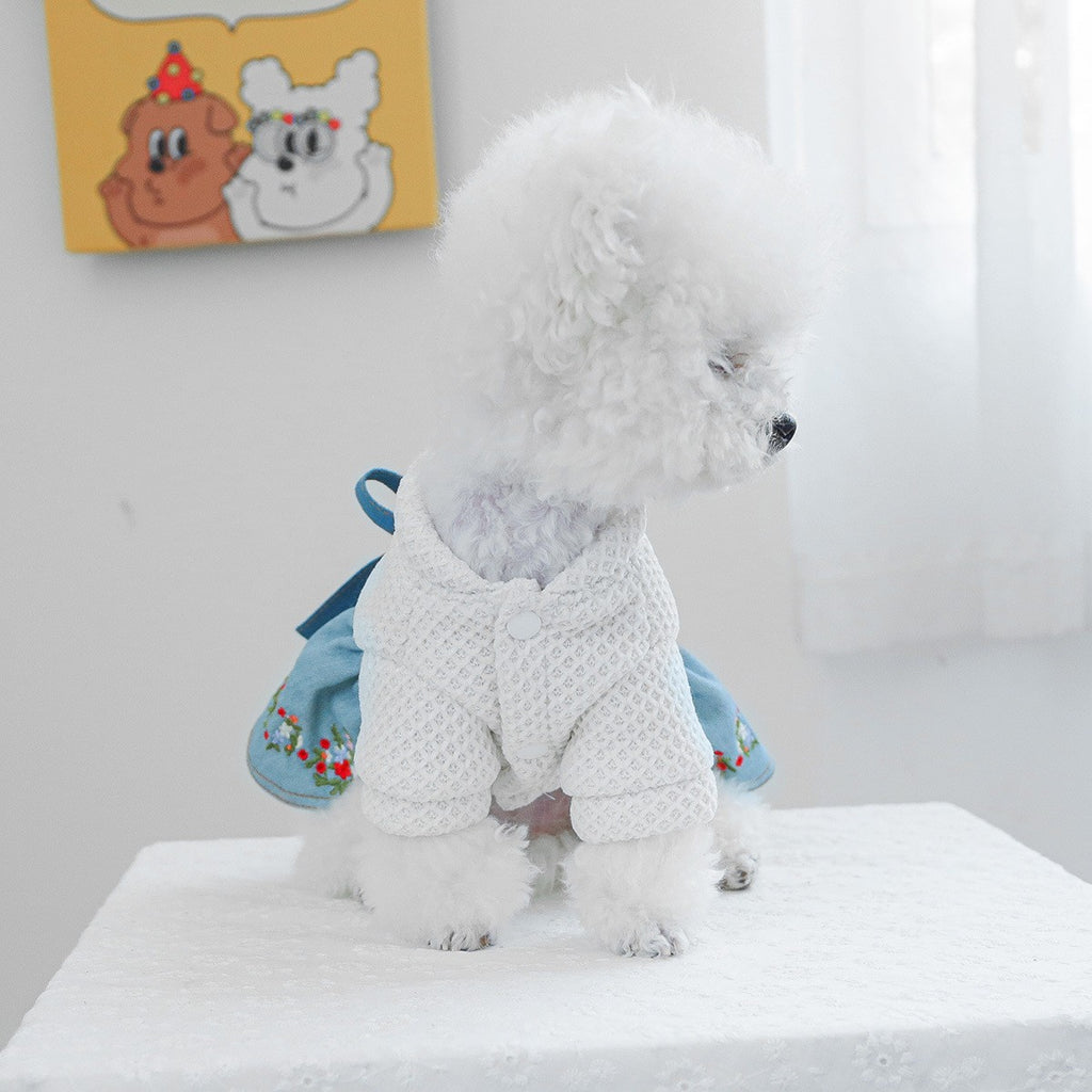 Pet Cozy Denim Dress with Floral Decor_CWMM13090