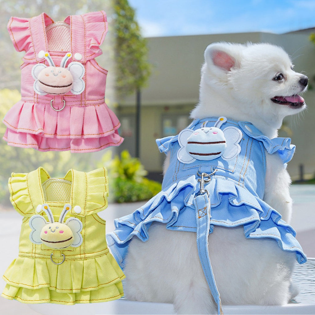 Dog Dresses Cute Denim Overalls with Leash Loop_CWMM11124
