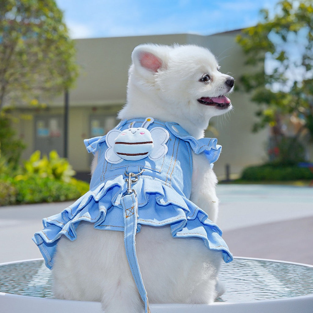 Dog Dresses Cute Denim Overalls with Leash Loop_CWMM11124