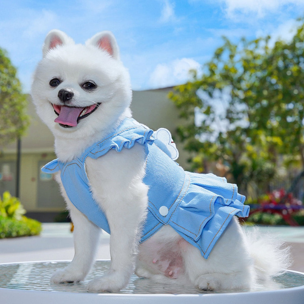 Dog Dresses Cute Denim Overalls with Leash Loop_CWMM11124