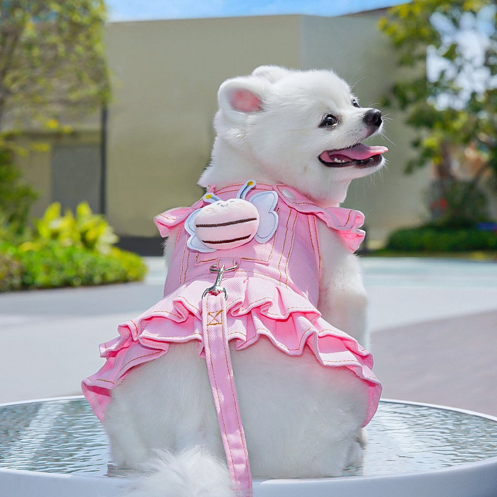 Dog Dresses Cute Denim Overalls with Leash Loop_CWMM11124