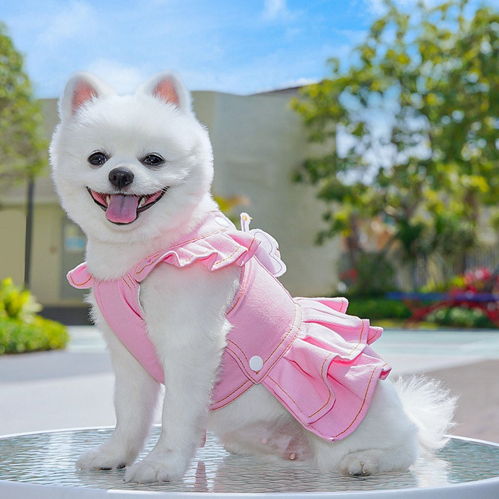 Dog Dresses Cute Denim Overalls with Leash Loop_CWMM11124