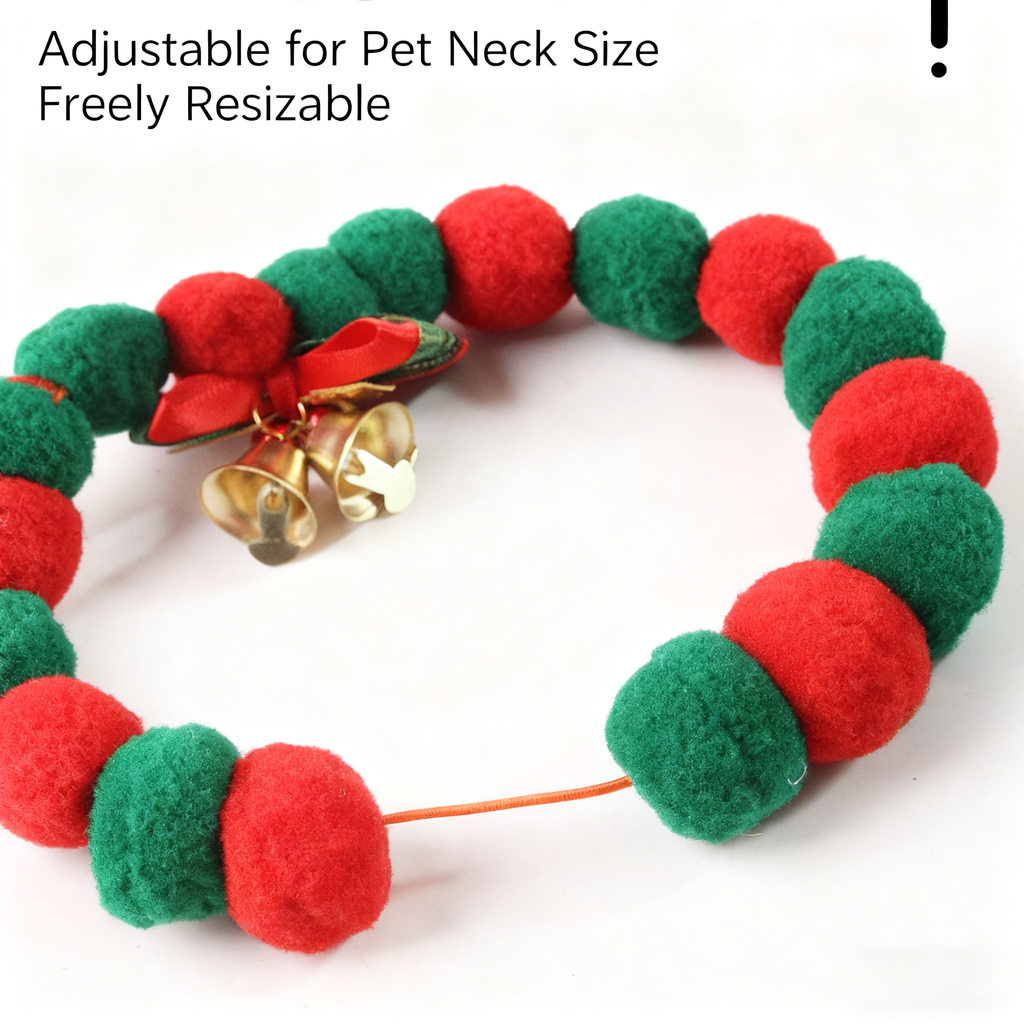 Christmas Pet Collar – Felt Ball Necklace for Cats Dogs_CWMM11337