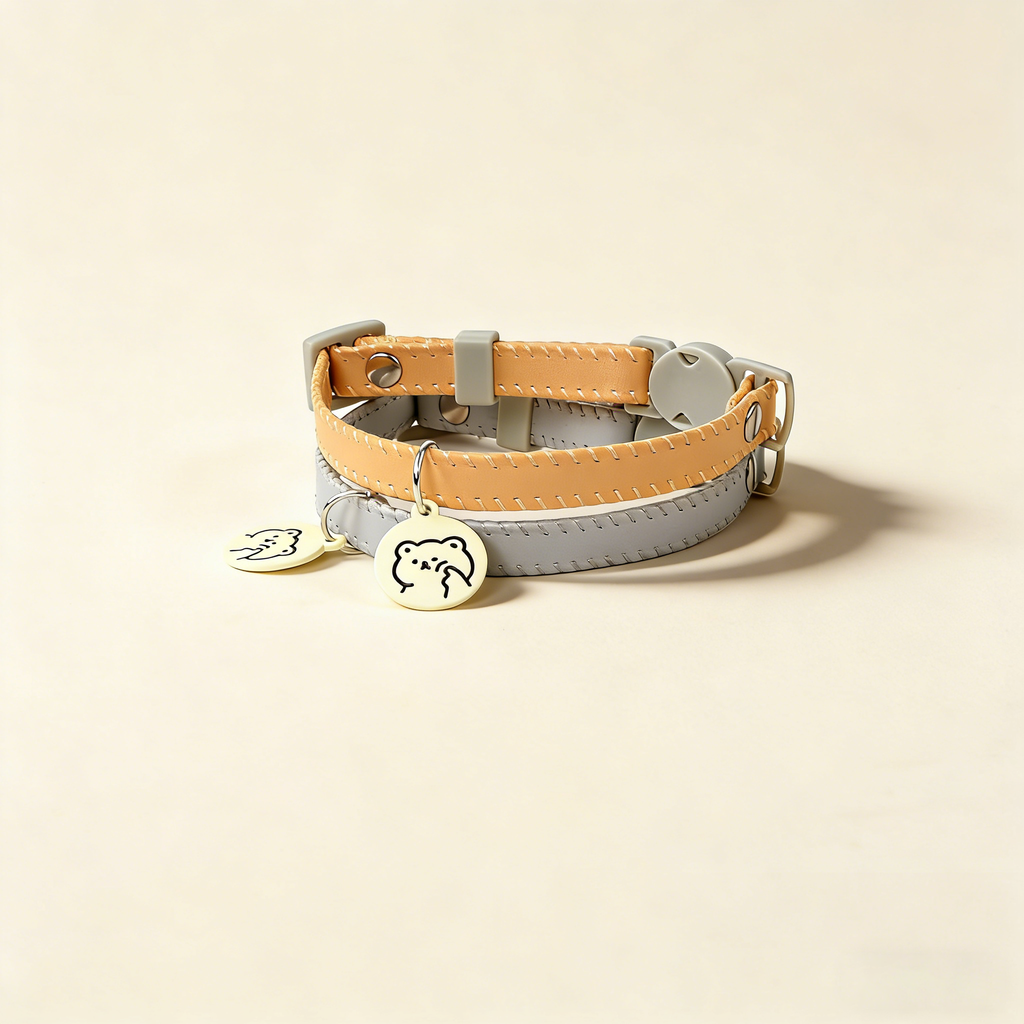 Cat Dog Macaron PU Leather Safety Buckle Collar_CWMM13174