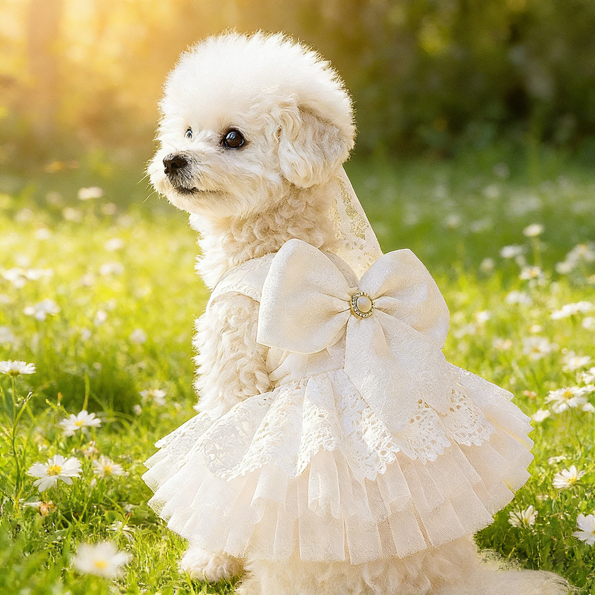Dog Cat Elegant Princess Wedding Tulle Dress_CWMM13043