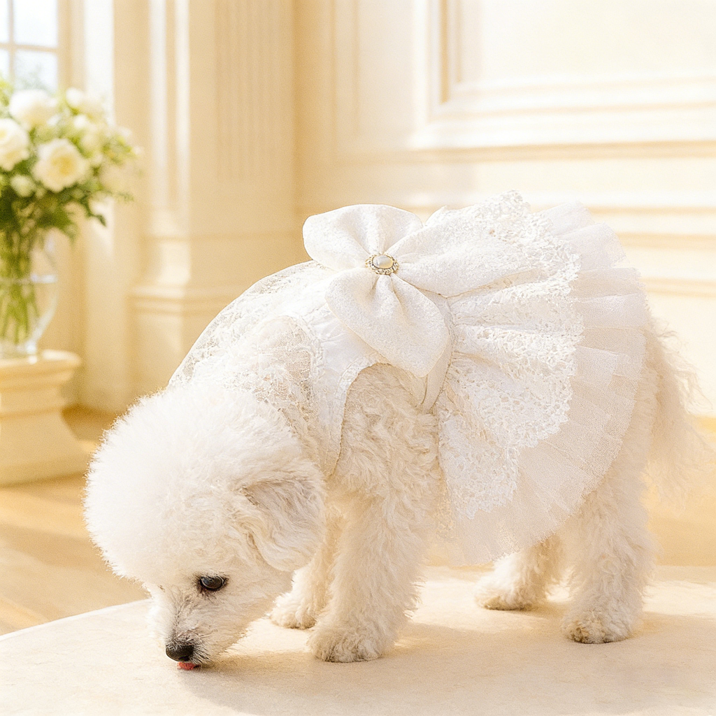 Dog Cat Elegant Princess Wedding Tulle Dress_CWMM13043