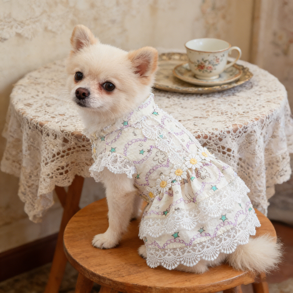 Small Pet Maid Style Floral Lace Dress_CWMM13118