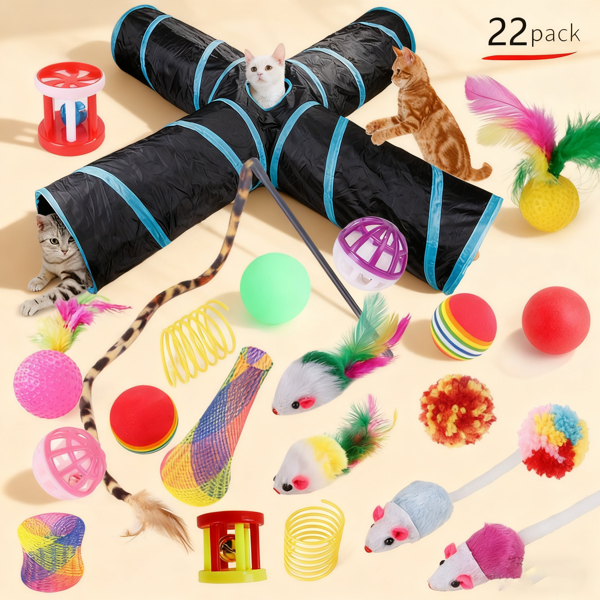 Pet Cat Toy Combo Fishing Wand & Tunnel_CWMM11487