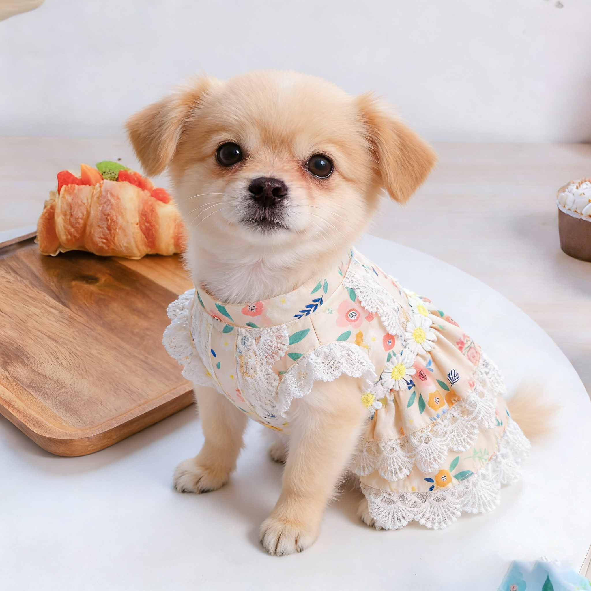 Small Pet Maid Style Floral Lace Dress_CWMM13117