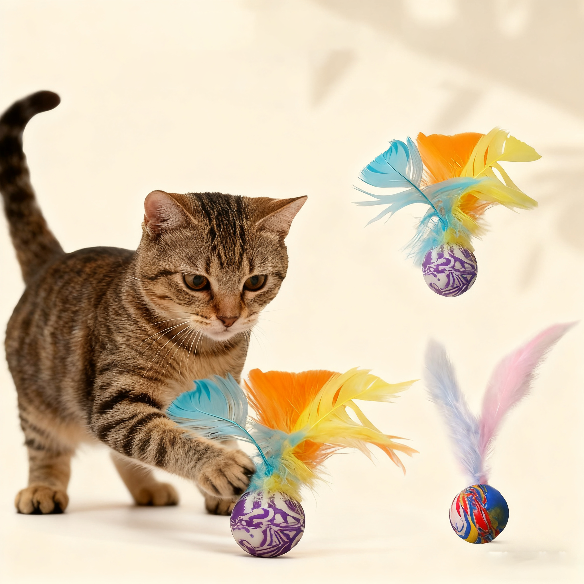 Feather Bounce Cat Toy Interactive Chew Ball_CWMM11491