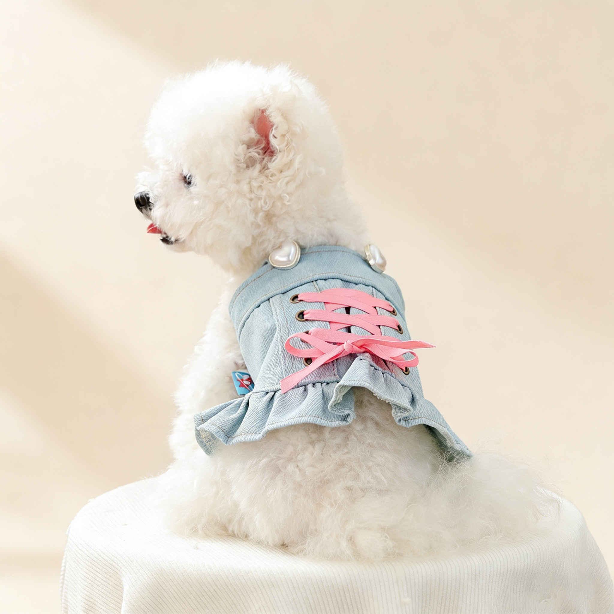 Pet Cozy Denim Dress Cute Heart Skirt_CWMM13012