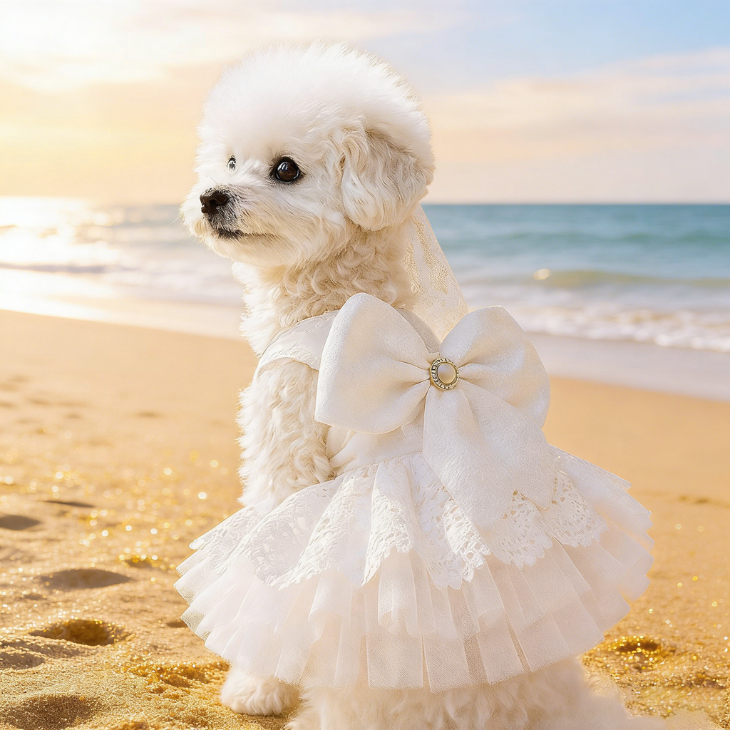 Dog Cat Elegant Princess Wedding Tulle Dress_CWMM13043