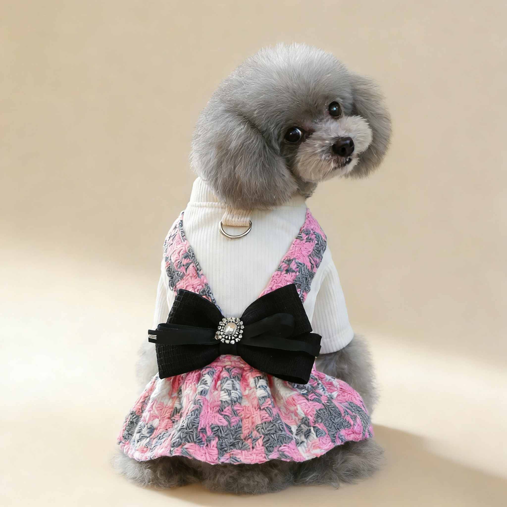 Cute Pet Bow Houndstooth Skirt Dress_CWMM13089