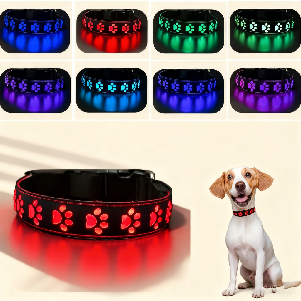 LED Paw Dog Collar USB Rechargeable Safety_CWMM11454