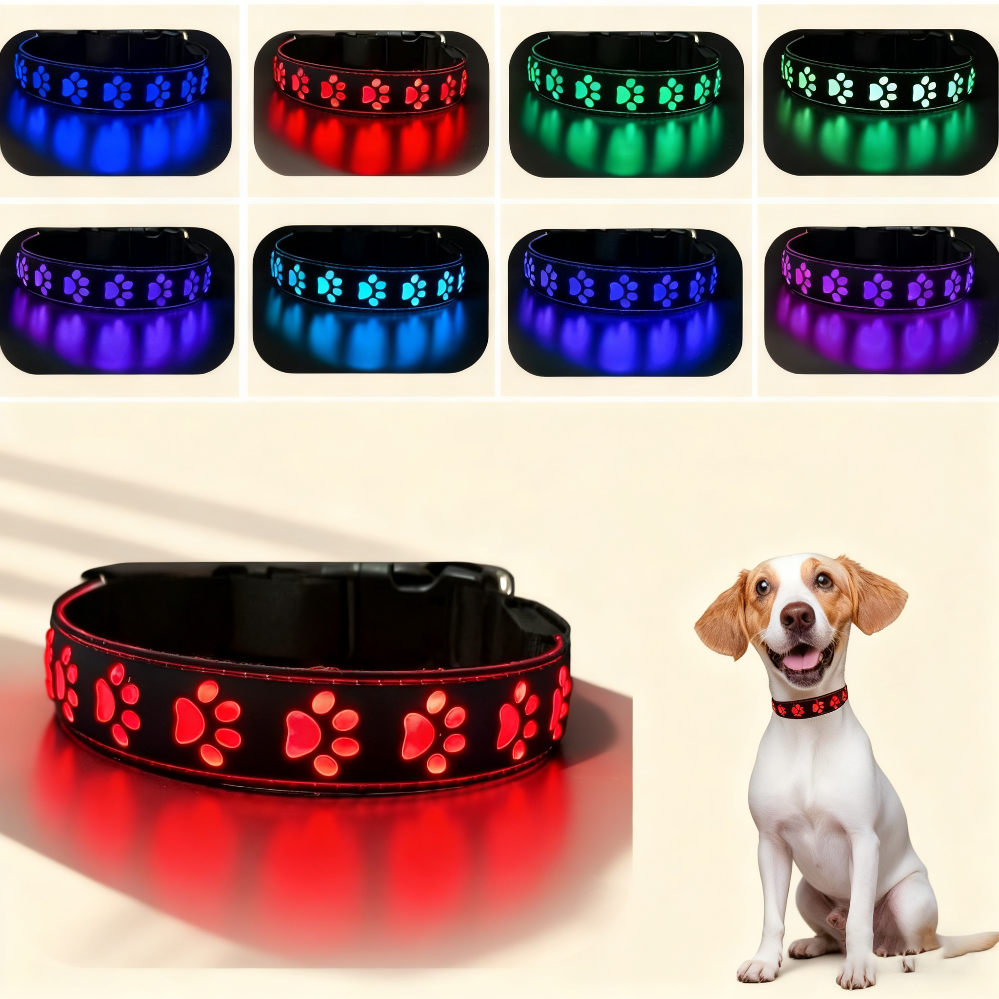 LED Paw Dog Collar USB Rechargeable Safety_CWMM11454