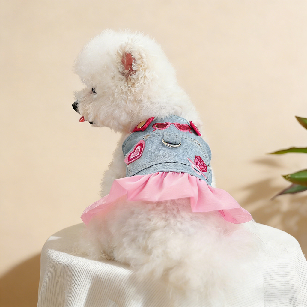 Puppy Kitten Pink Denim Skirt Dress_CWMM13119