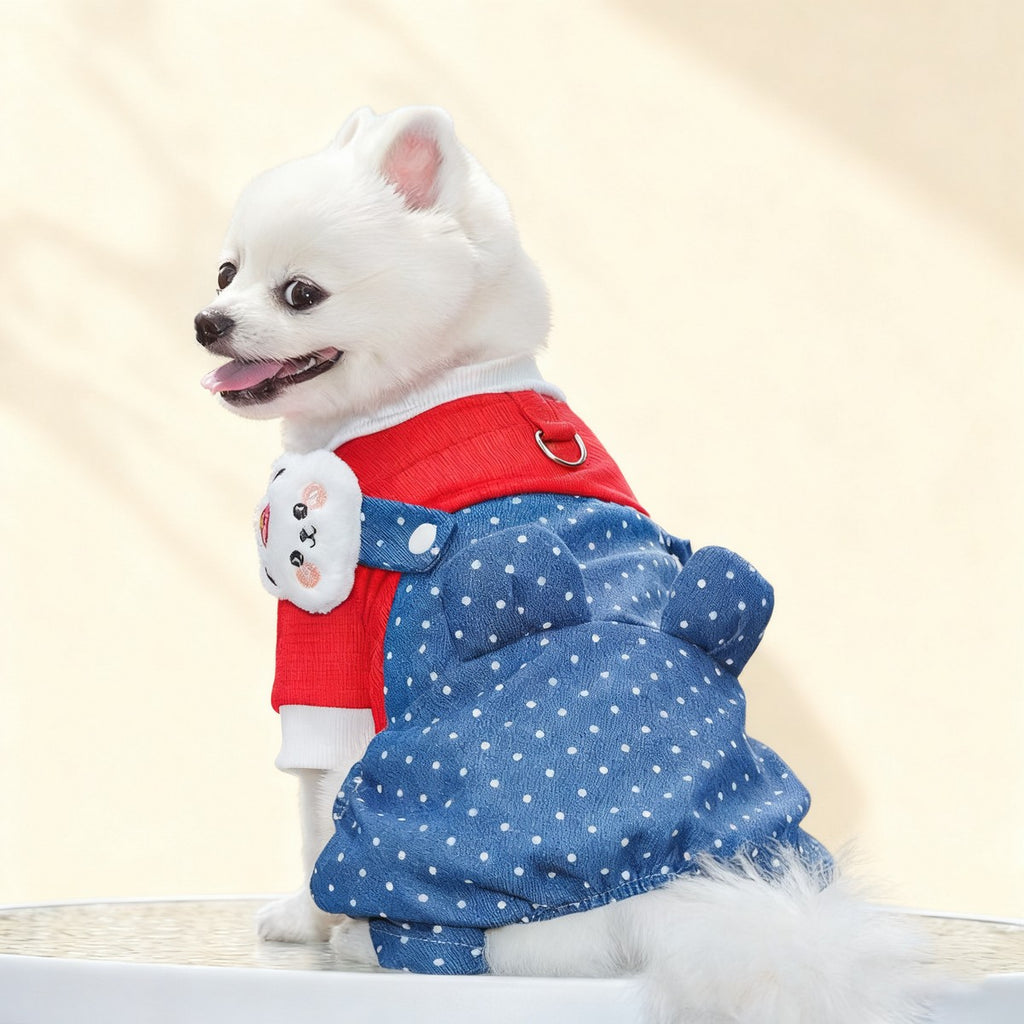 Denim Pet Jumpsuit – Dog Cat Dot Harness Outfit_CWMM11306