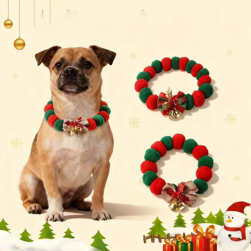 Christmas Pet Collar – Felt Ball Necklace for Cats Dogs_CWMM11337