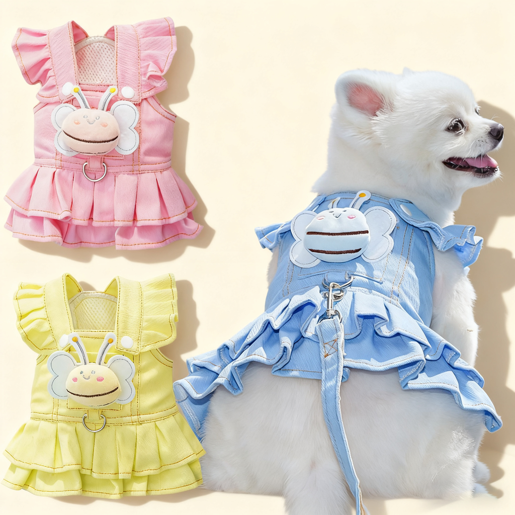 Dog Dresses Cute Denim Overalls with Leash Loop_CWMM11124