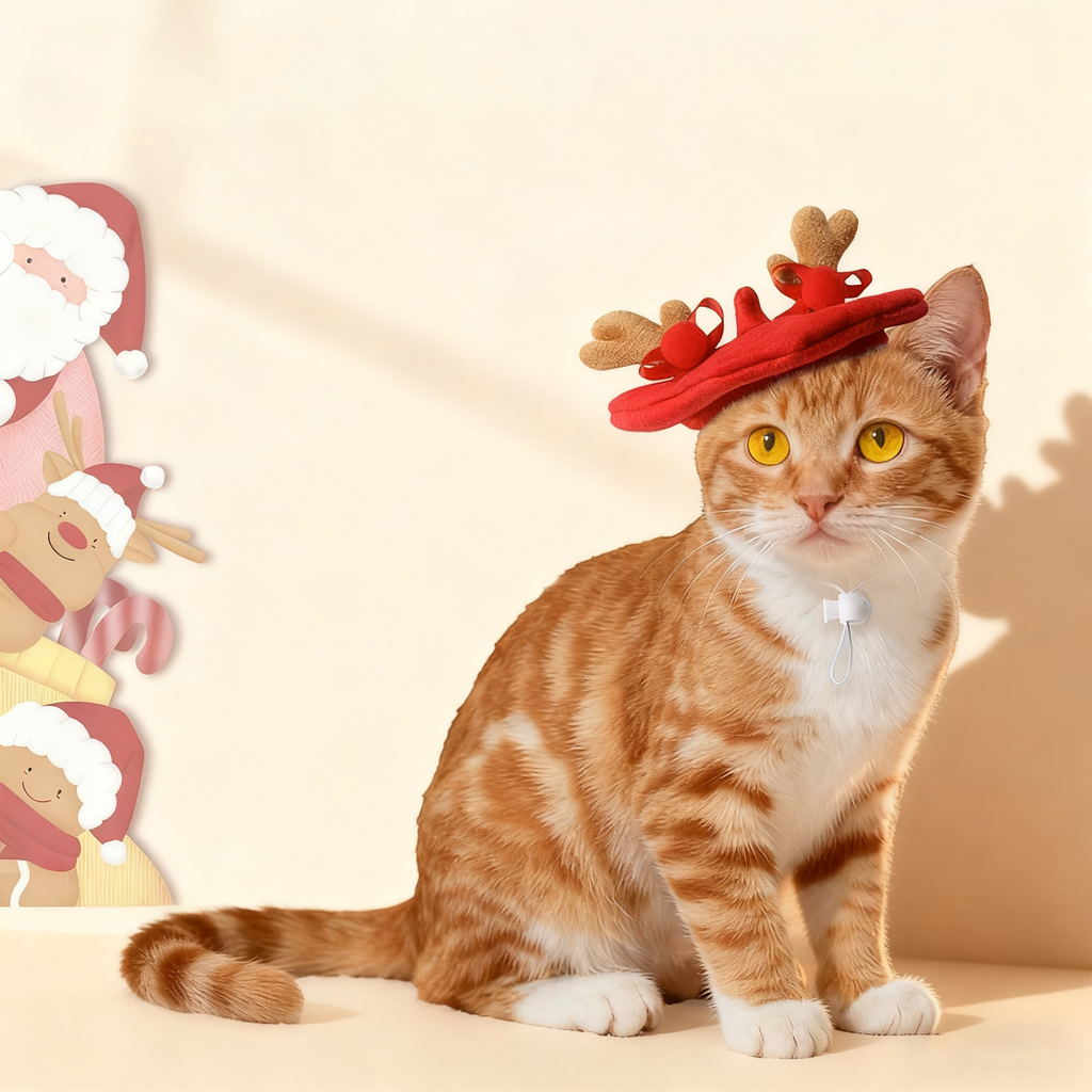 Pet Holiday Accessory – Christmas Reindeer Beret Hat_CWMM11344