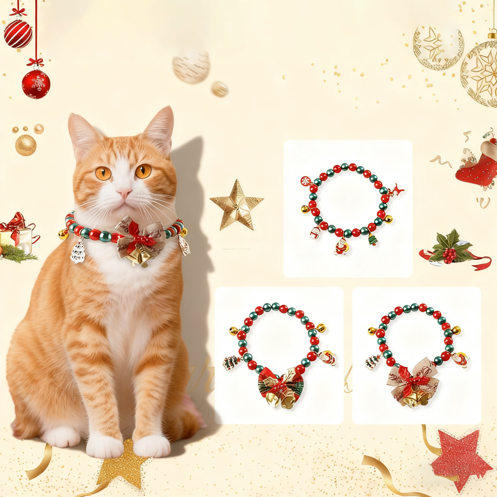 Christmas Pet Necklace – Santa Bell Collar for Dogs Cats_CWMM11333