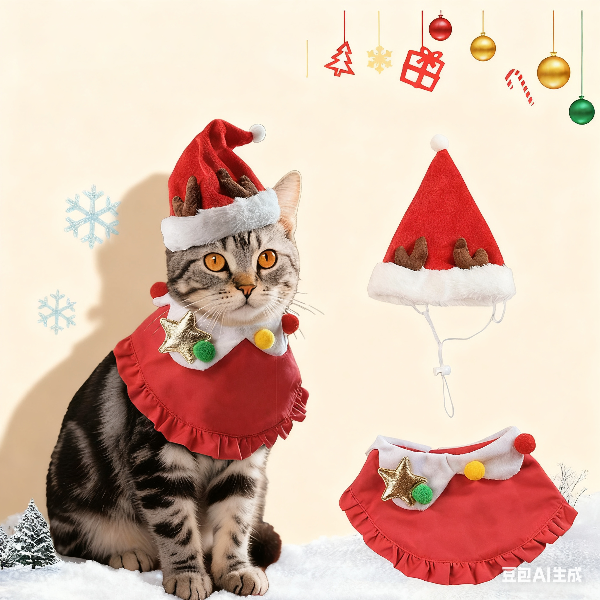 Holiday Pet Outfit – Reindeer Hat and Bib Scarf Set_CWMM11345