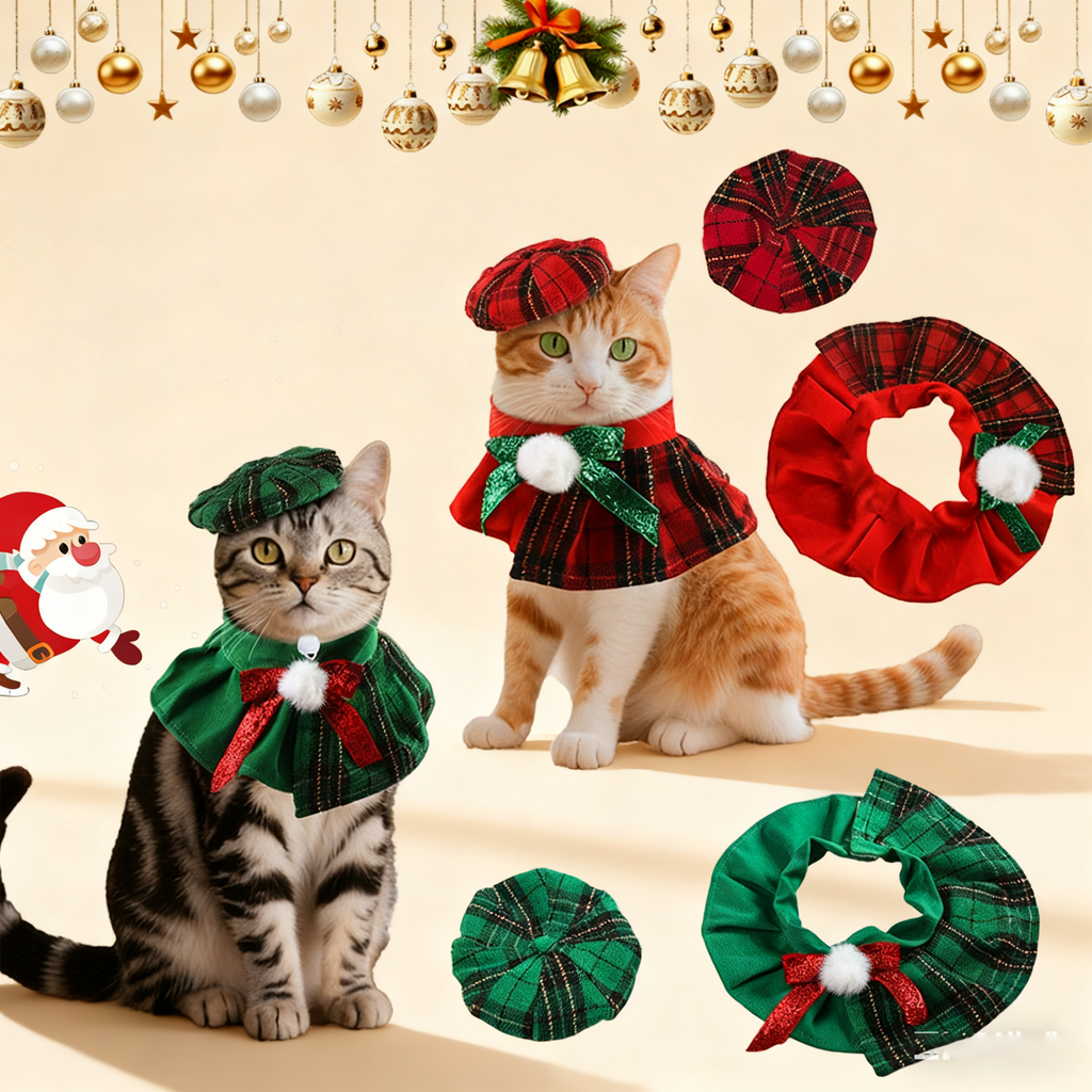 Christmas Cat Hat & Scarf – Holiday Pet Outfit_CWMM11336