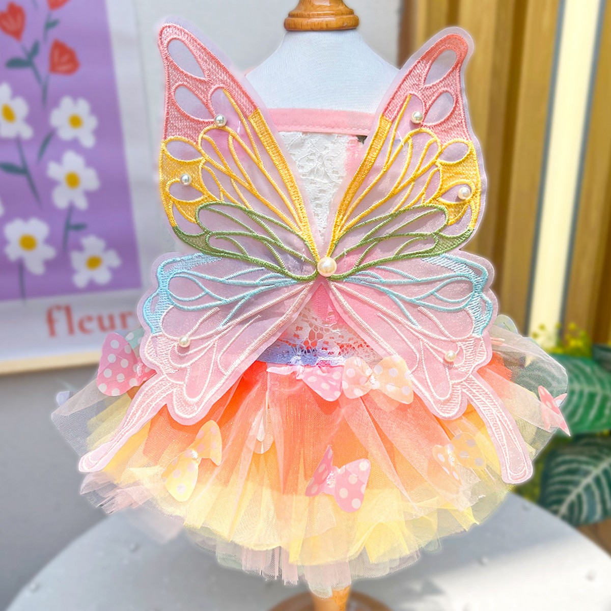 Fluffy Pet Dress with Bow – Princess Style_CWMM11080
