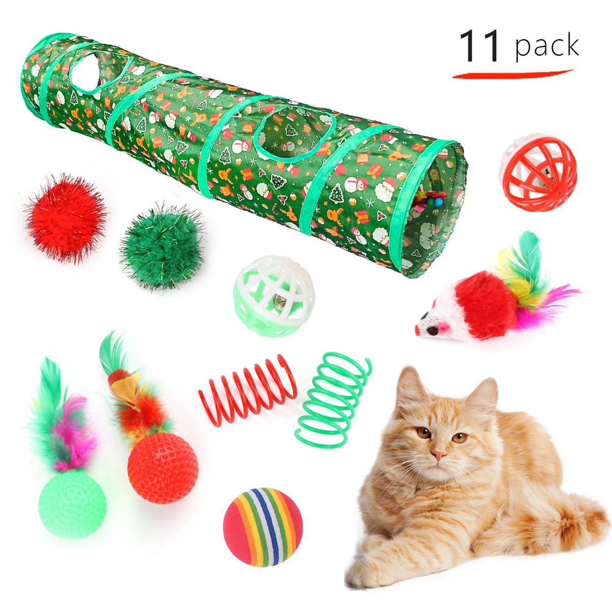 Christmas Cat Tunnel & Sisal Ball Play Set_CWMM11429