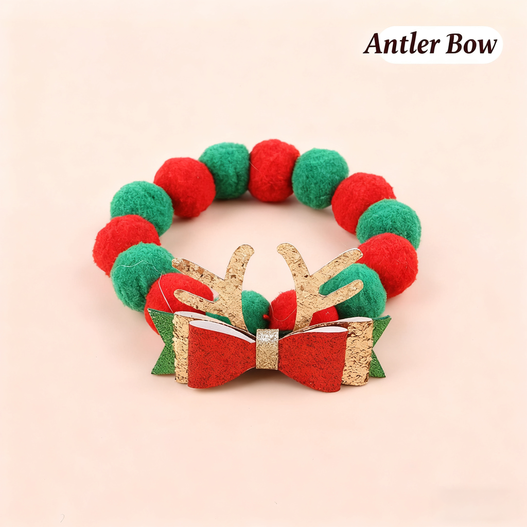 Christmas Pet Collar – Furry Ball Bowknot Necklace_CWMM11332
