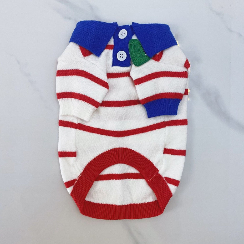 Striped Polo Knit Dog Cat Cardigan Sweater_CWMM12379