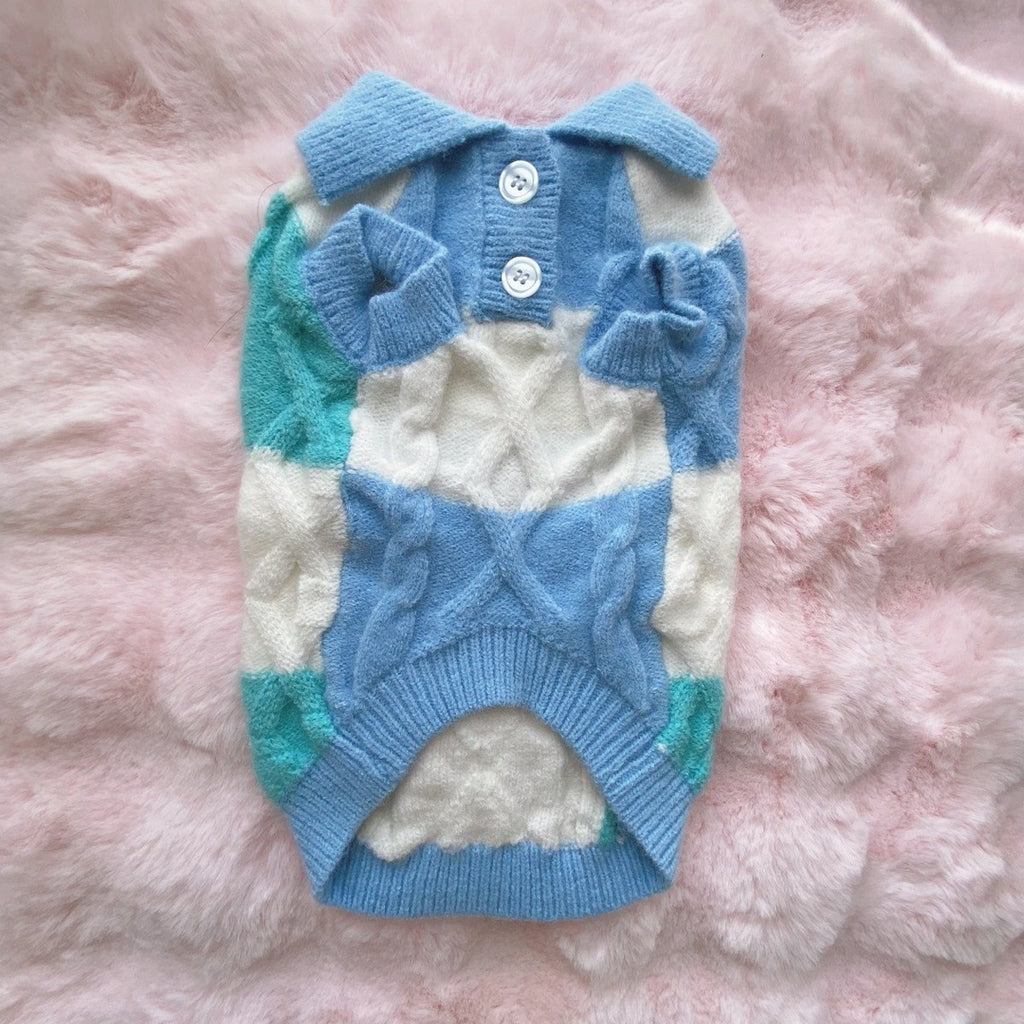 Plaid Dog Sweater Polo Collar Cardigan_CWMM12279