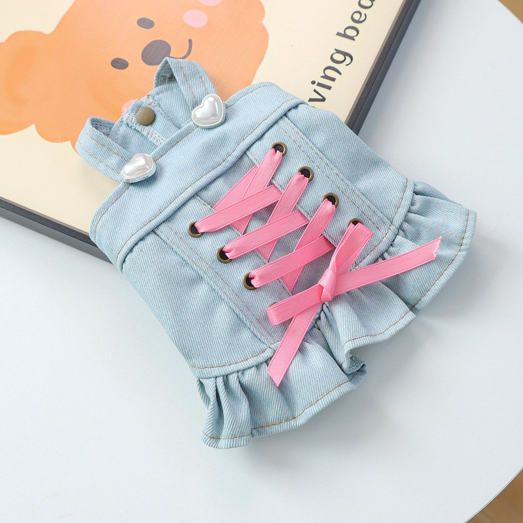 Pet Cozy Denim Dress Cute Heart Skirt_CWMM13012