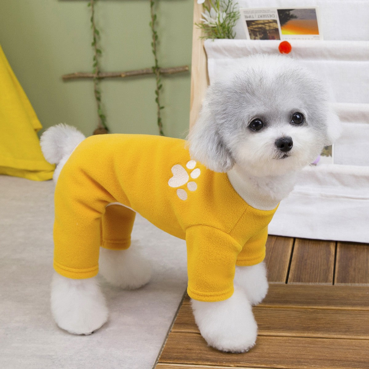Teddy Bichon Dog Paw Fleece Jumpsuit_CWMM12228