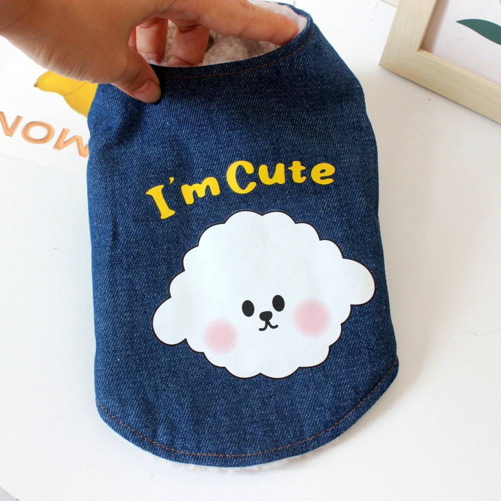 Cozy Denim Dog Vest with Cartoon Print_CWMM12206